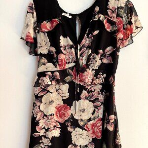 Maurices dress women Large floral short sleeve ruffle  flutter sleeve black